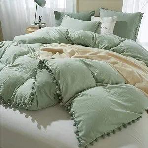 ETDIFFE Sage Green Boho Duvet Cover Set Queen Size, 3 Piece, 90x90 Inch