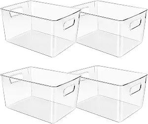 Clear Plastic Storage Bins, Pantry Organizers and Storage or Kitchen Organization and Storage Containers Bins for Organizing, Fridge, Freezer, Bathroom, Pantries, Refrigerator, Cabinet Organizer Bin