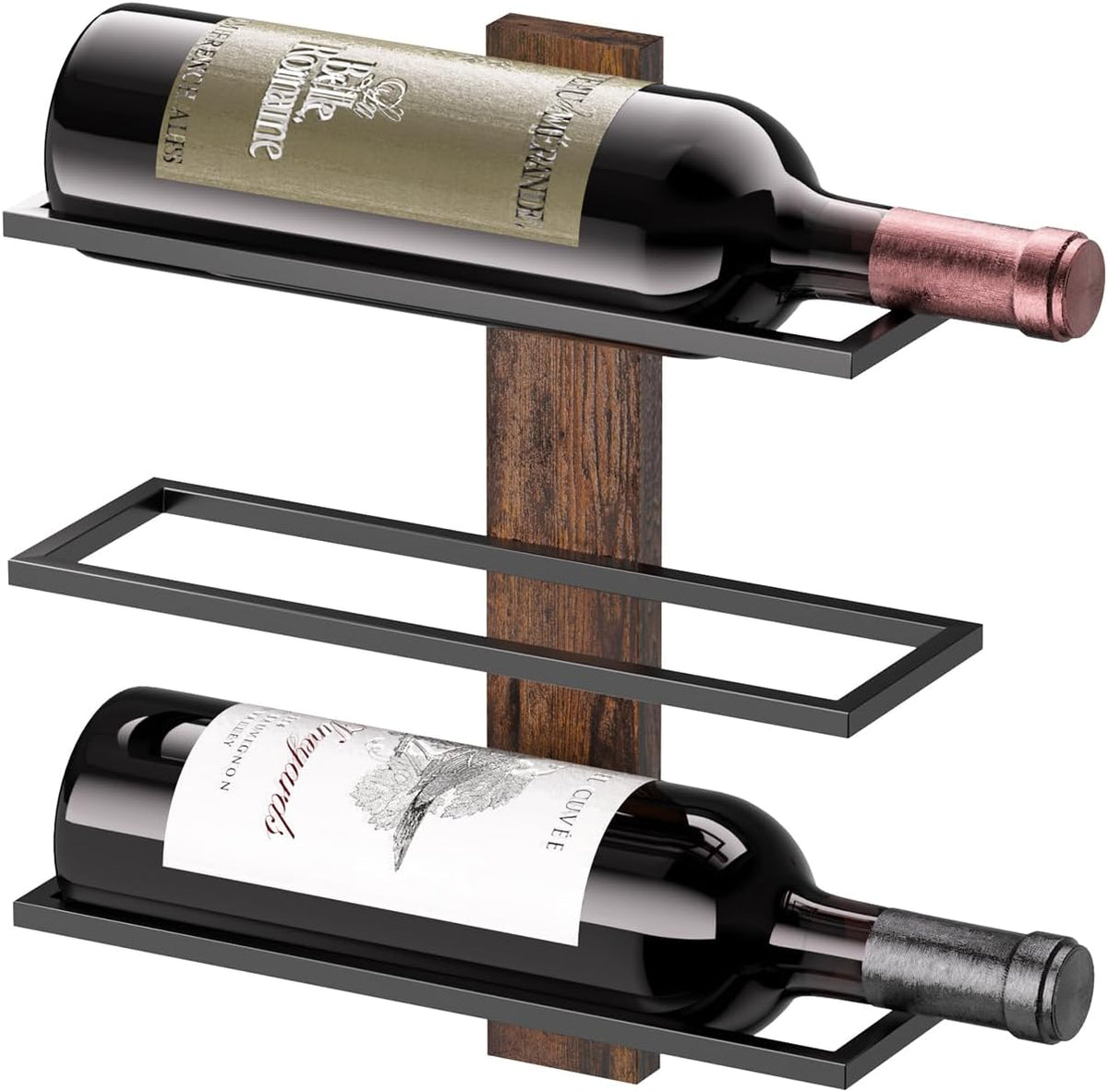 Wall Mounted Wine Rack, 3-Bottle Wall Wine Holder with Solid Wood Backboard