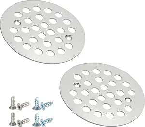PATIKIL Shower Strainer Drain Trim Set 4-1/4", 2 Pcs 304 Stainless Steel Round Screw-in Shower Strainer Drain Cover with Screw for Bathroom Floor Lawns Landscaped Walkways Patios, Silver