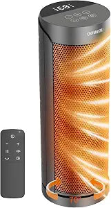 Portable Space Heater for Indoor Use with Remote - QOWETU 70 Oscillating Electric Heater, 17 Inchs, 12H Timer, 1500W Quiet PTC Ceramic Heating with Thermostat, Fast Safety Heat for Home, Bedroom