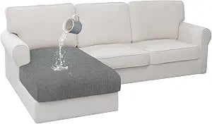 Waterproof Couch Cushion Covers, Stretch Sectional L Shape Chaise Lounge Sofa Slipcover Washable Elastic Non-Slip Furniture Protector for Pets Kids (Chaise, Light Grey)