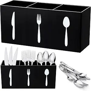 Suzile Acrylic Silverware utensil holder 3 Section,Rectangle,M,Black
