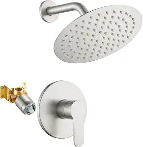 Shower Faucet Set with Valve, Rainfall Fixed ShowerHead, 8-inch High Pressure Showerhead & SingleHandle, Bathroom Shower System, Easy Install, WallMounted, Nickel