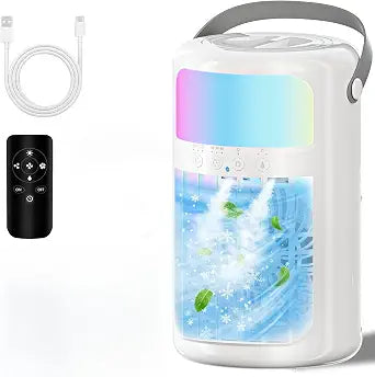 Portable Air Conditioners, Evaporative Air Cooler, 4-in-1 Portable AC Fan, 1500ML Tank, 3 Speeds & 2 Mist Modes, Remote, USB-C Cooling for Bedroom Office Camping