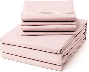 ClevaHome Queen Sheets Set - 6 Piece Fitted Bed Sheet Set, Barely Pink