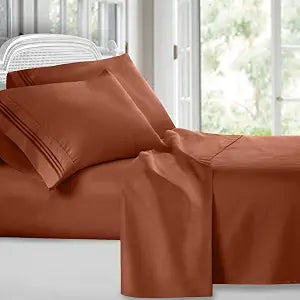 Clara Clark Bed Sheets, Premier 1800 Series 4 Piece Bed Sheet Set, Deep Pocket, Wrinkle, Fade, Stain Resistant, Luxury Soft Bedding Sheets & Pillowcases, Twin, Burnt Sienna