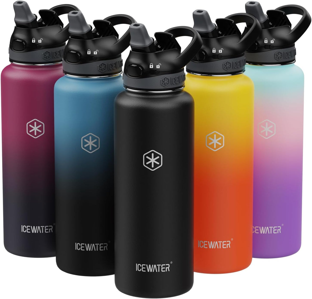 ICEWATER 40 oz Pop-Up Straw Leak-Proof Lock Lid Insulated Water Bottle
