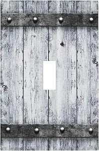 Western Kitchen Country Wood Rustic Metal Texture Western Decorative Single Toggle Light Switch Cover Retro Vintage Farm Wooden Barn Door 1-Gang One Device Outlet Switch Electrical Face Wall Plate