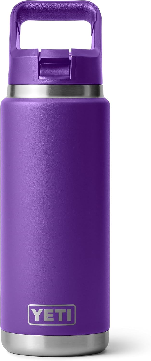 YETI Rambler 26 oz Bottle, Vacuum Insulated, Stainless Steel with Color Matching Straw Cap, Pace Purple