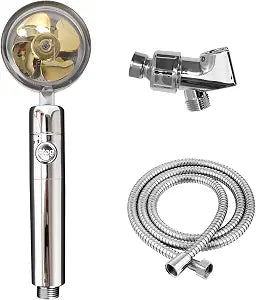 Handheld Shower Head with High Pressure Filter, ON/OFF Switch, Stainless Steel Hose, Filter Cotton, Bracket for Bathroom and Hotel (Golden)