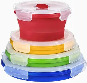 4 Collapsible Food Storage Containers, Silicone Food Storage Containers, Round Collapsible Bowls with lids, Microwave Freezer Dishwasher Safe (Colorful)