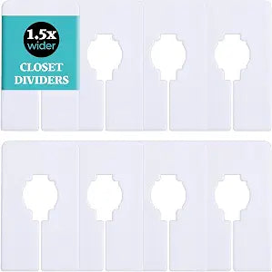 Set of 8 Wide Rectangle Closet Dividers for Hanging Clothes  1.5x Wider White Dividers for Easy Labeling