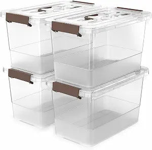 4 Pack-Plastic Storage Bins with Lids and Handle, Clear Plastic Latching Box for Storage, Stackable Storage Containers for Organizing, Multi-Purpose, 7 Quart