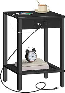 HOOBRO Side Table with Charging Station, 2-Tier Small End Table