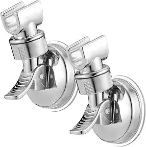 Uonlytech 2 Pack No Drill Shower Head Holder Adjustable Shower Head Angle Adjuster with Suction Mount Wall Holder for Tile Electroplated Finish Removable Bathroom Supply
