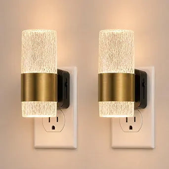 Dimmable Acrylic Plug in LED Night Lights, Dusk to Dawn Sensor, 2 Pack | 0-100LM Adjustable Brightness. 3000K Warm Gold Ambiance. Perfect for Bedroom, Bathroom, Hallway & Kitchen.