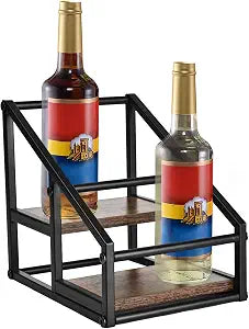 YQBRAO 2-Tier Coffee Syrup Organizer, 4-Bottle Rack, Rustic Brown