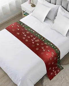 DecorLovee Christmas Bed Runners for Queen Size Bed, Decorative Bed Throws for Foot of Bed, Xmas Balls Pine Branch Snowflake Red Green Bed Runner Sofa Throw Bedding Scarf Slipcover for Bedroom