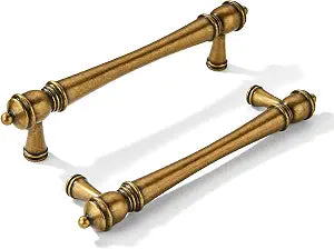 khtumeware 2 Pack 3-1/2 inch(89mm) Hole Center Vintage Antique Brass Cabinet Pulls Heavy-Duty Solid Cabinet Hardware Drawer Pulls Hardware Suitable for Kitchens bathrooms and Dressing Tables