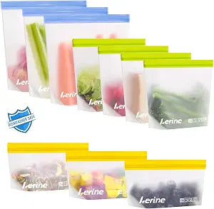 Lerine Stand Up Reusable Freezer Bags Dishwasher Safe, 10 Pack, Muliticolor