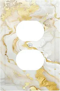 Decorative Outlet Covers Luxury Marble Grey Gold Foil Abstract Art 1 Gang Duplex Light Switch Cover Plate Unique Wall Plates for Electrical Outlets Switch Plate Covers for Modern Home Decor