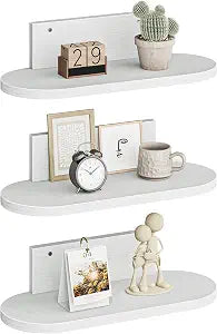 Wooden Floating Shelves for Wall, Floating Shelf for Bedroom Kitchen Decor, Wall Mounted Rustic Farmhouse Wood Shelf for Books, Plants, Set of 3(White, S (Round))