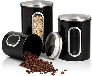 Moss & Stone 3-Pcs Black Canisters Set for Kitchen Storage Airtight Jars