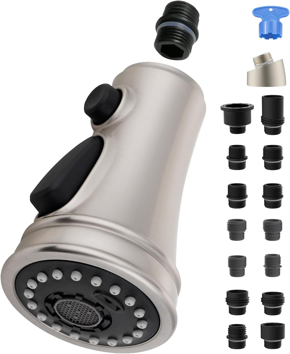 Universal Kitchen Faucet Head Replacement, 3-Mode Spray, Brushed Nickel