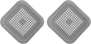 uxcell 4pcs Shower Drain Hair Catcher Square Drain Cover with Anti-Slip Point Silicone Hair Stopper for Shower Kitchen Sink Bathroom Tub Accessories, Grey