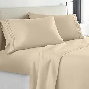 YIYEA King Size Sheets Set, Luxury 1800TC Hotel Quality Double Brushed Microfiber Bed Sheets, Extra Soft, Deep Pocket, Shrinkage and Fade Resistant, 4PC (King, Cream)