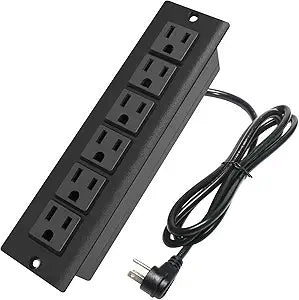 Recessed Power Strip Without USB,Mount Industrial Workshop Power Charge Station 6 Outlets 6.56ft Extension Flat Plug Black