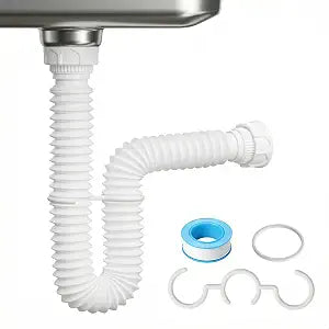 Cinsda Sink Drain Pipe 1-1/2" P Trap, Flexible Sink Drain Pipe for Sink Drainage Systems, Expandable P-Trap Kit for Kitchen, Bathroom, Garbage Disposal, RV, Bathtub Drains