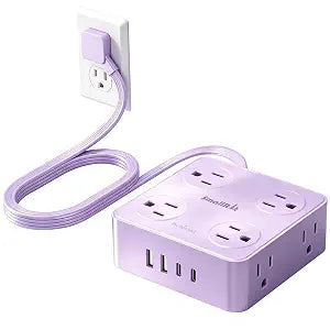 Extension Cord with Multiple Outlets, SMALLRT Flat Plug Power Strip, 6.5FT Power Strips with USB Ports, 8 Outlets, Outlets Extender for Home Office, Purple