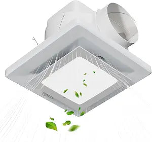 10 Inch Panel Bathroom Exhaust Fan with Light, 77CFM 1.1 Sones Square Quiet Bathroom Fan with 12W 6500K LED Light Combo, 4 Inch Duct Ceiling Mount for Home/Bath/Office/Hotel, Pearl White