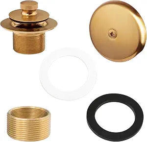 Artiwell Push & Lock Tub Trim Set with Single-Hole Overflow Faceplate, Bathtub Conversion Kit Assembly with Conversion Bar, Universal Fine/Coarse Thread, No Putty Installation (Brushed Gold)