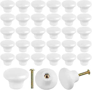 40 Packs White Ceramic Cabinet Knobs, Glossy Ceramic Knobs, Handles Drawer Cupboard Cabinet Knobs for Kitchen Office Bathroom, Wardrobe Drawer, Dresser