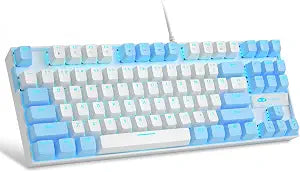MageGee 75% Mechanical Gaming Keyboard, Red Switch, LED Blue Backlit, 87 Keys Compact TKL Wired Keyboards for Windows Laptop PC Gamer - White/Blue