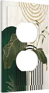 Decorative Outlet Covers Abstract Mid Century Arch Boho Sun Green leaf 1 Gang Wall Plate Receptacle Duplex Light Switch Cover Plate Single Dual Plug Covers Electrical Switchplate Faceplate