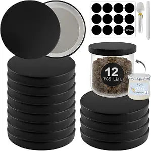 Oui Yogurt Jar Lids metal - 12 Pack Oui Lids Black lids with gasket for Yoplait Yogurt Container