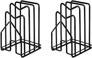 SUNFICON 2 Pack Cutting Board Racks Holders Pot Pan Lids Holders Chopping Board Organizers Thin Bakeware Trays Dry Display Stands Kitchen Countertop Cabinet Office Black