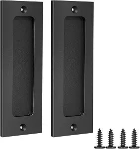 Sliding Barn Door Handle Set | 6 Inch Finger Flush Pulls for Closet Pocket & Cabinets Doors | Pull Recessed Handle Rectangular Plate | Matte Black Finish | Mounting Hardware Included