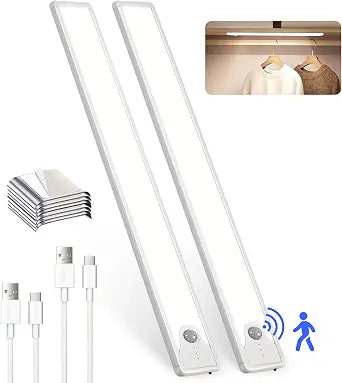 16 Inch Under Cabinet Lights, 83 LED Rechargeable Magnetic Motion Sensor Light Indoor, Brightness Dimmable 6500K Stepless Dimming Closet Light, for Under Counter, Kitchen, Stairs, Closet, 2 Packs