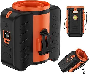 Portable Waist Fan Clip on 5-Speed with MAX 10500RPM Strong Airflow and LED Flashlight, Wearable Personal Belt Fan for Outdoor Camping Jobsite, 8000mAh
