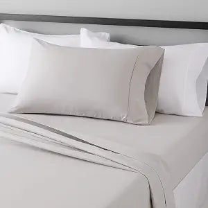 Amazon Basics Lightweight Super Soft Easy Care Microfiber 3-Piece Bed Sheet Set with 14-Inch Deep Pockets, Twin X-Large, Light Grey, Solid