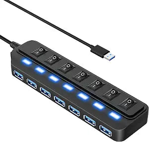 WIRWTRU USB Hub 7 Port,USB 3.0 Hub Splitter for Office,Home,School