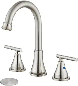 Widespread Bathroom Faucet 3 Hole, 8 inch Bathroom Sink Faucet with Pop-up Drain and Supply Lines, Two Handles, Stainless Steel, Brushed Nickel