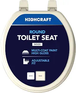 HIGHCRAFT Premium Round Toilet Seat with Adjustable Hinges - Molded Wood Toilet Seat - Fits Standard Round Toilets - Round Seat in Bone/Beige