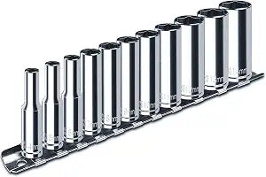 1/4" Drive Deep Socket Set, 11PCS Metric Size Socket Set (4mm-14mm), 6-Point Design, Equipped with Storage Holder, Chrome Vanadium Steel