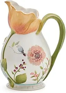 Fitz and Floyd Meadow Floral Pitcher Vase, 2.5 Quart